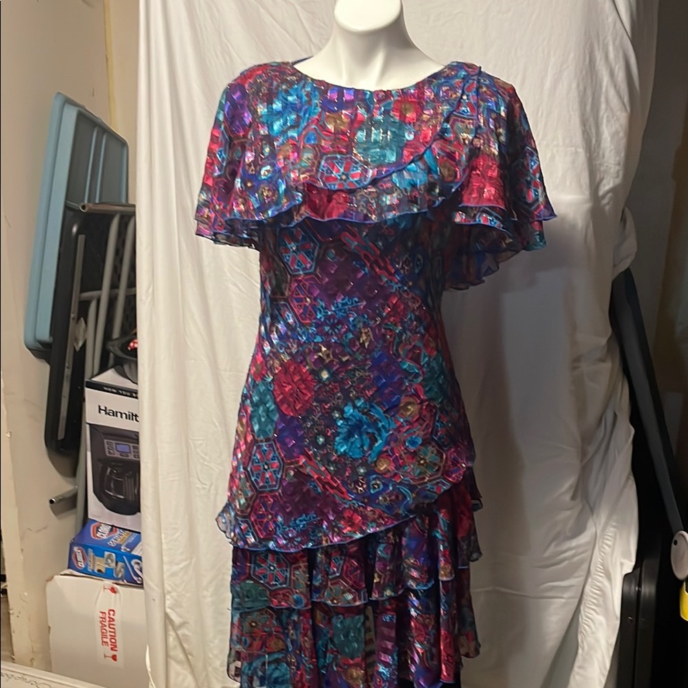 Patra Blue and Pink Ruffled Tiered Sundress
